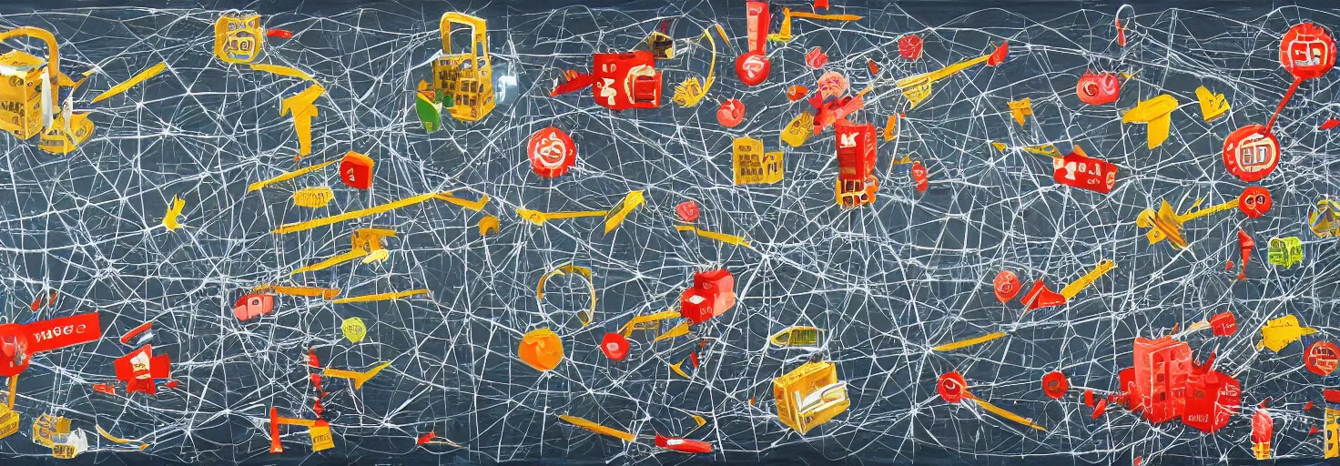 Image similar to a beautiful painting of supply chain attack in world web, hd - h 5 0 0