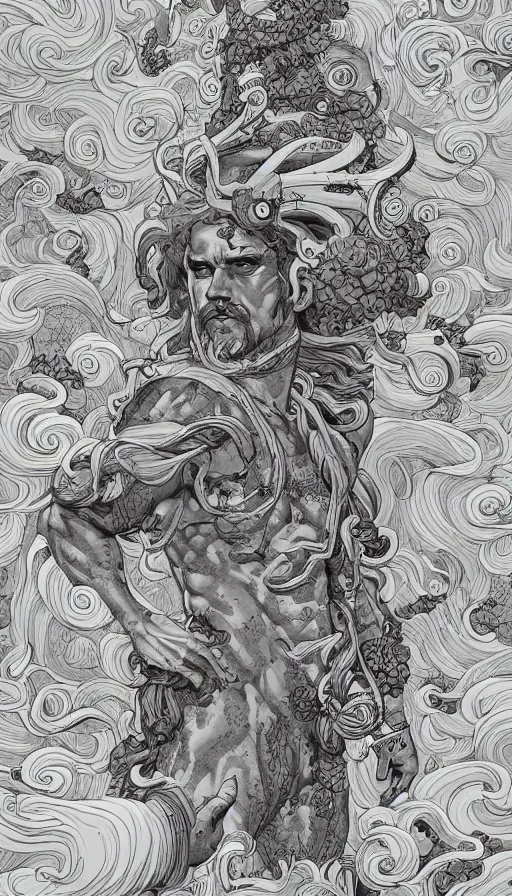 Image similar to zeus, gods, cloudy,highly detailed, Digital painting, Refreshing, Trending on Artstation, Illustration by James Jean