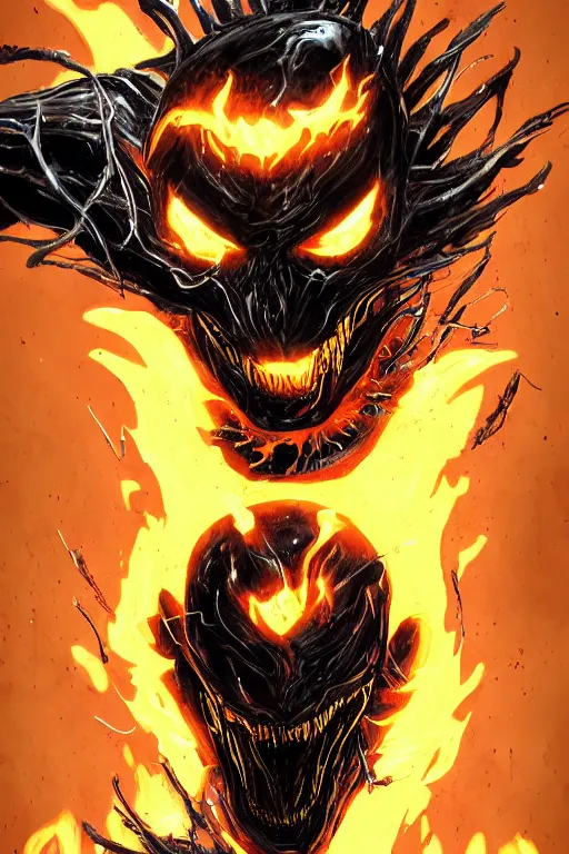 Image similar to ghost rider symbiote, comic strip style, dynamic lighting, fantasy concept art, trending on art station, stunning visuals, creative, cinematic, portrait, ultra detailed