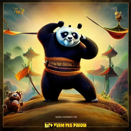 Image similar to epic music album cover, Kung Fu Panda, trending on Artstation, award-winning art