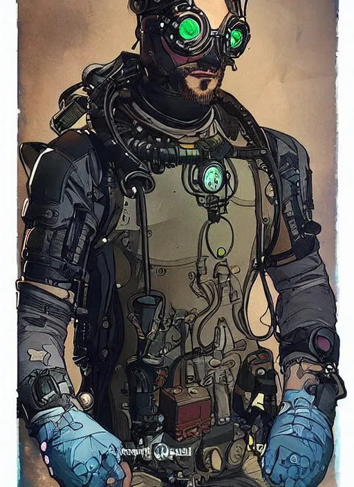 Image similar to cyberpunk deep sea diver. portrait by ashley wood and alphonse mucha and laurie greasley and josan gonzalez and james gurney. splinter cell, apex legends, rb 6 s, hl 2, d & d, cyberpunk 2 0 7 7. realistic face. character clothing. vivid color. dystopian setting.