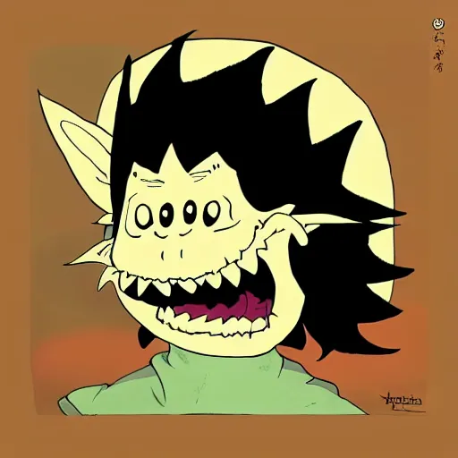 Image similar to a goblin, cartoon, illustration, vector art, artwork by hayao miyazaki, white background