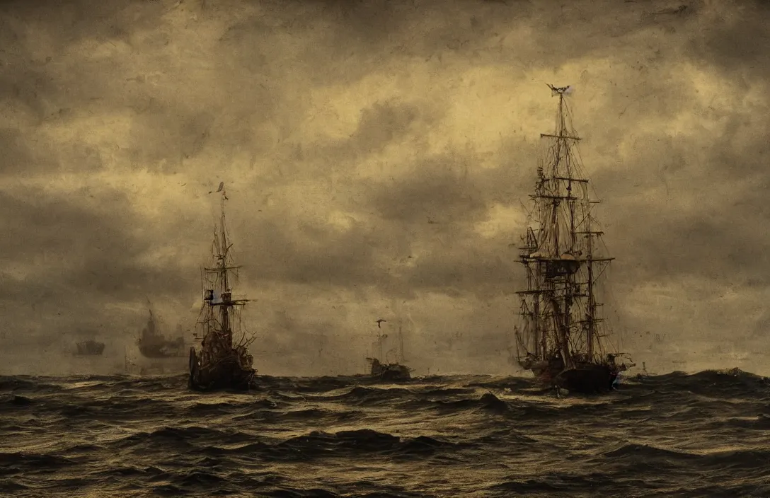 Image similar to pictorial antidote surviving painting ship ever further out to sea painted without underdrawings intact flawless ambrotype from 4 k criterion collection remastered cinematography gory horror film, ominous lighting, evil theme wow photo realistic postprocessing photo taken with nikon d 7 5 0 has its own distinctive quality quite unlike any other macrolens jan van der heyden