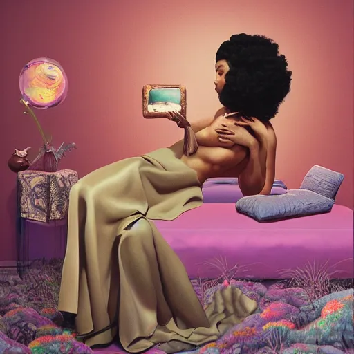 Prompt: whimsical, hyperrealistic surrealism, award winning masterpiece with incredible details, Pegge Hopper, a surreal vaporwave liminal space, highly detailed, trending on ArtStation