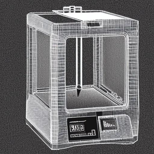 Prompt: pencil sketch of never seen before 3 d printer