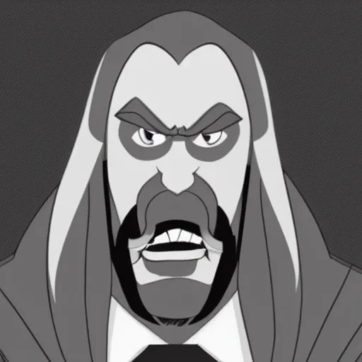 Image similar to Head-to-shoulder shot of Triple H as a Disney villain, traditional animation