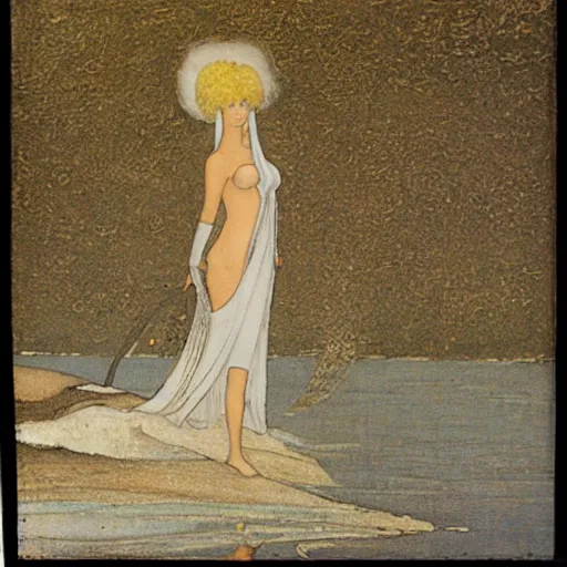 Image similar to a middle ages painting of a beach by john bauer