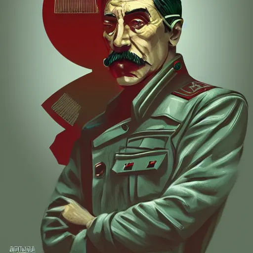 Image similar to cyberpunk joseph stalin as the leader of a futuristic communist society, cybernetics, sharp lines, digital, artstation, colored in