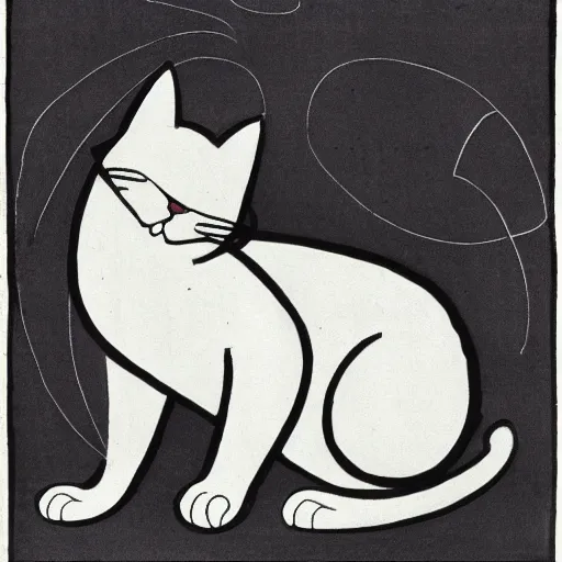 Image similar to an angry cat, line art by eric gill