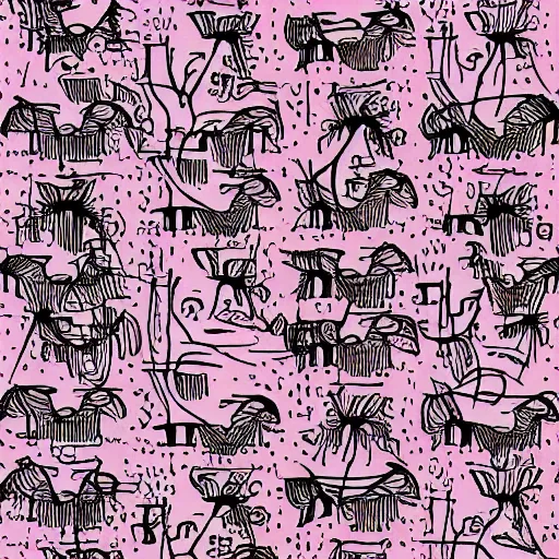 Prompt: abstract pattern, art print, lithography, pink, beige, white, pigs