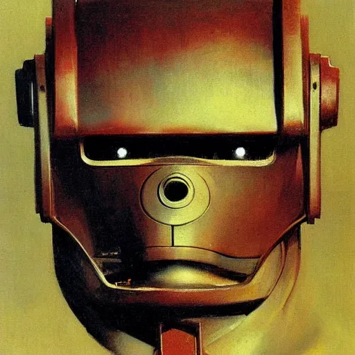 Image similar to portrait of a robot by frank frazetta