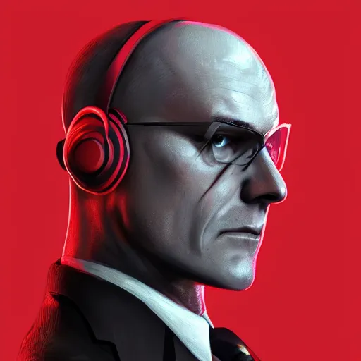 Prompt: a portrait pf agent 4 7 from hitman wearing headphones, highly detailed, digital art, artstation, concept art, smooth, sharp focus, greg rutkowski, wlop