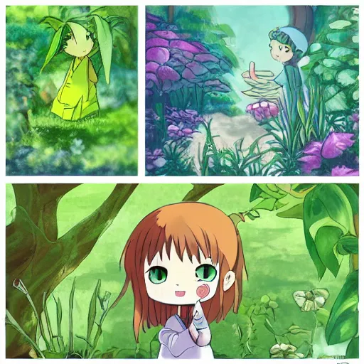 Prompt: cute plant chibi in the garden, studio ghibli, digital painting, trending on artstation