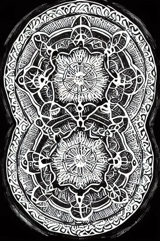 Prompt: symmetric lizard mandala ink drawing