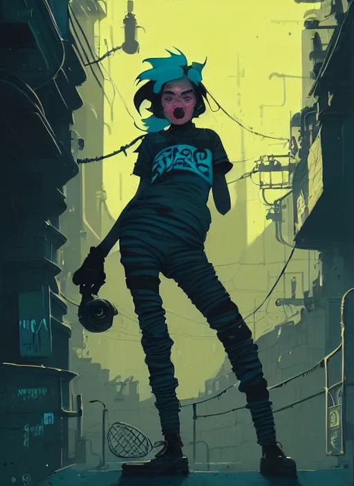 Image similar to highly detailed portrait of a sewer punk young lady by atey ghailan, james gilleard, by joe fenton, by greg rutkowski, by greg tocchini, by kaethe butcher, 4 k resolution, gradient yellow, black, brown and cyan color scheme, grunge aesthetic!!! ( ( dystopian graffiti tag wall in background ) )