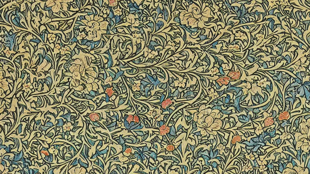 Image similar to intricate flowing floral pattern by william morris and klimt