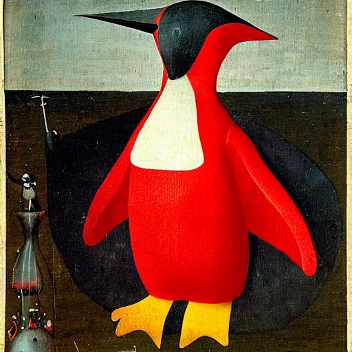 Image similar to red penguin by hieronymus bosch