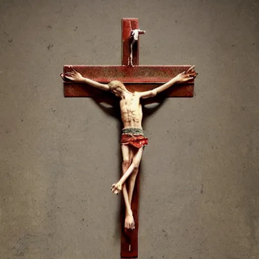 Image similar to crucifix cross made of rusty nails, art by ruan jia and wlop and greg rutkowski, masterpiece