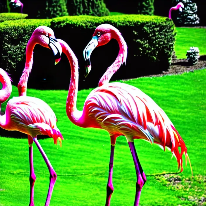 Prompt: flamingo lawn monsters at vanvcouver,british columbia,canada