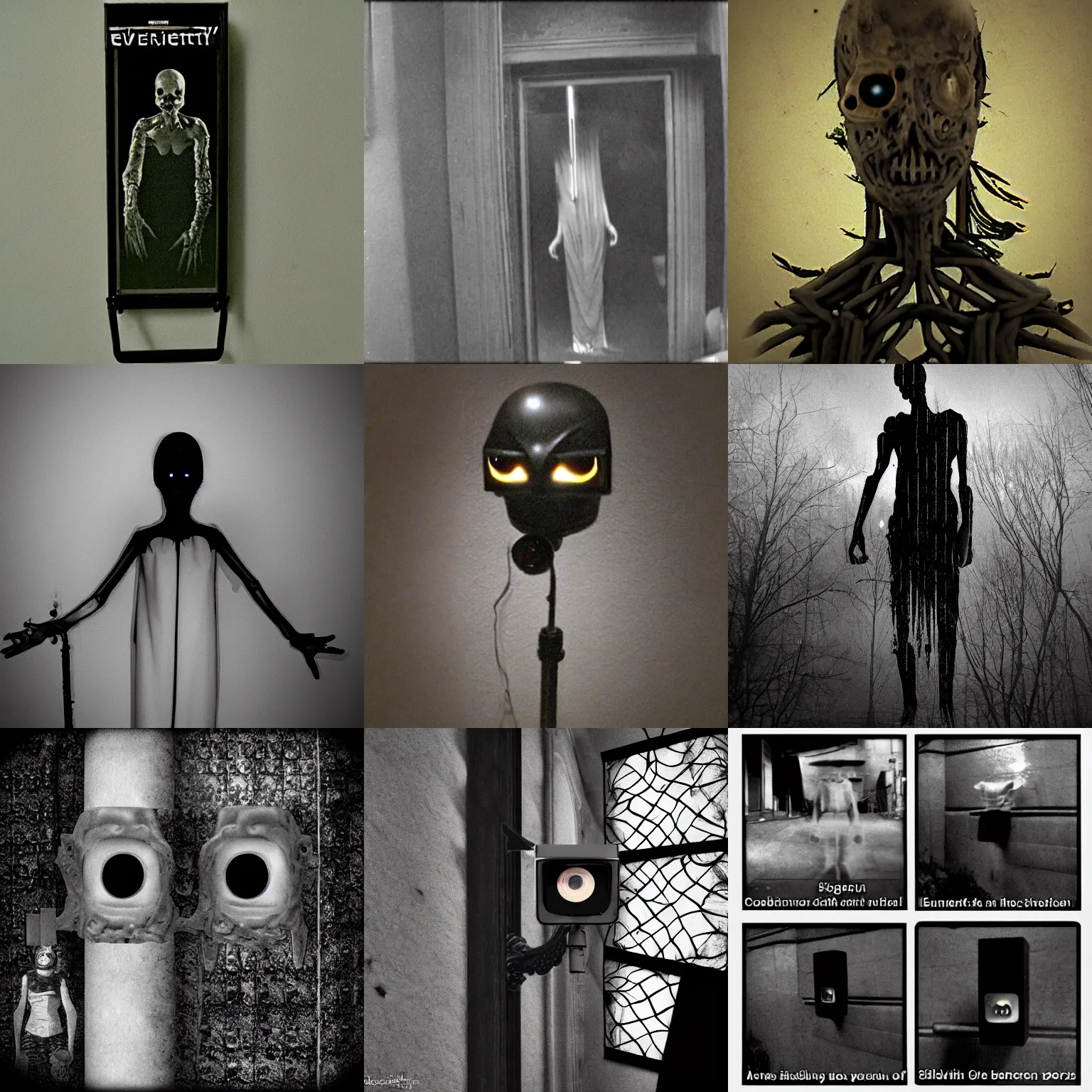 Prompt: creepy silouhette, surveilllance camera, horror, macabre, creepypasta