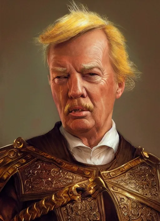 Prompt: formal portrait of donald trump as don quixote, digital art by eugene de blaas and ross tran, vibrant color scheme, intricately detailed, in the style of romanticism, cinematic, artstation, greg rutkowski