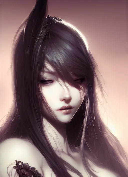 Image similar to dark goddess fullbody pose, beautiful face, highly detailed, yoshitaka amano, artstation, soft light, sharp focus, illustration, character design, concept art