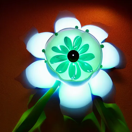 Image similar to a robotic flower, 8 k, photorealistic, photograph, award winning, gloden hour, volumetric light