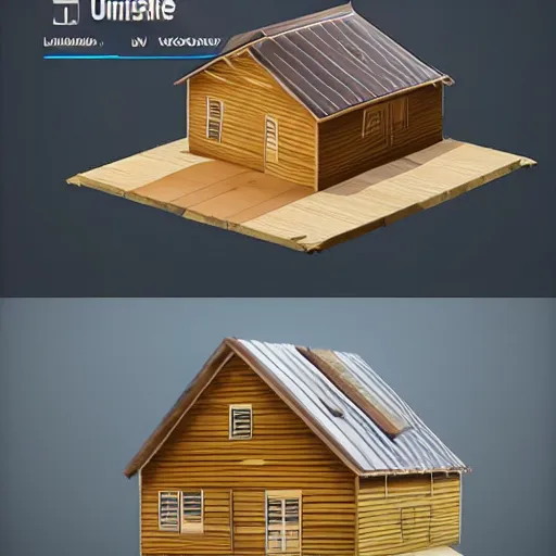 Prompt: a low poly wooden house on the white empty background, unreal engine, 3d mobile game