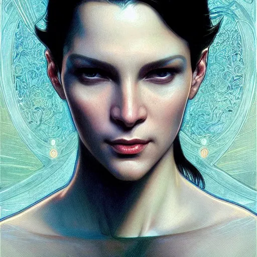 Image similar to trinity from the matrix, intricate, elegant, highly detailed, digital painting, artstation, concept art, smooth, sharp focus, illustration, art by artgerm and greg rutkowski and alphonse mucha and william - adolphe bouguereau