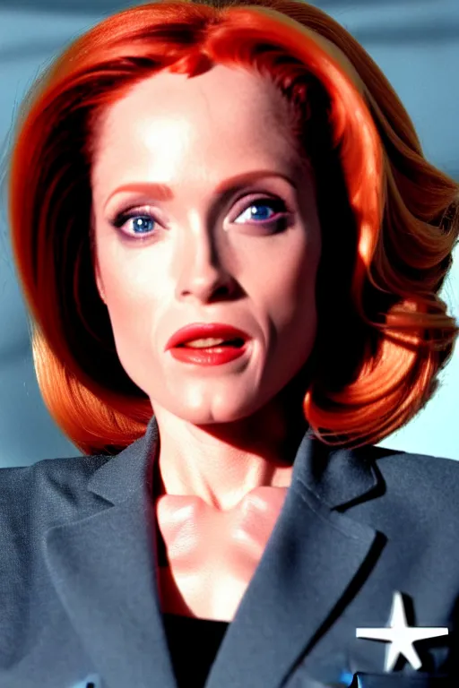 Image similar to dana scully, half alien