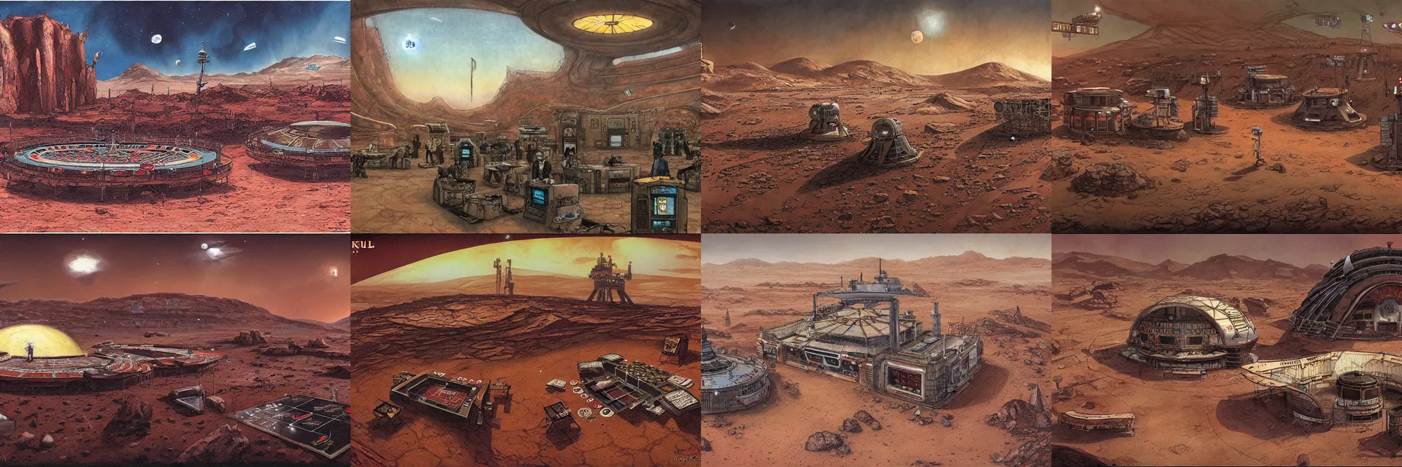 Prompt: a casino on mars, by enki bilal