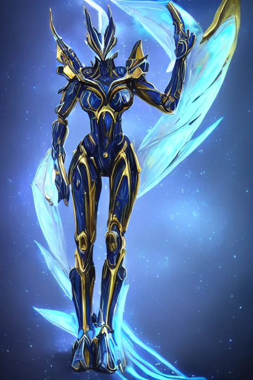 Prompt: intense high detail elegant beautiful stunning quality cosmic huge goddess giantess sexy female warframe anthro mecha female dragon, blue body, sharp metal ears and spine, tail, sleek eyes, smooth blue skin, sleek gold armor, universal, epic proportions, epic scale, epic size, warframe destiny art, furry, dragon, goddess, giantess, furaffinity, macro