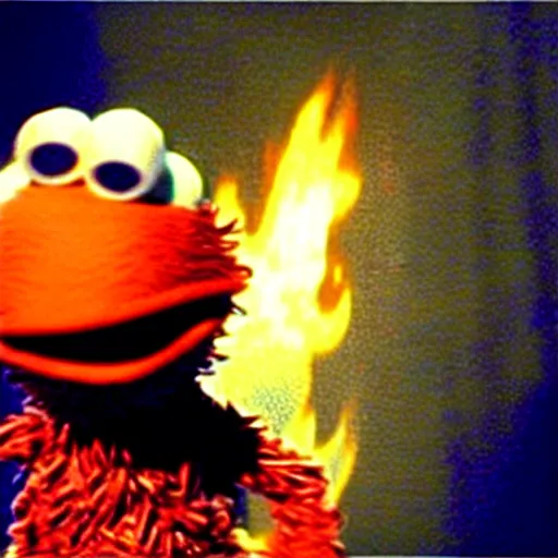 Image similar to “film still of Bert from Sesame Street throwing the one ring into the fires of Mount Doom”