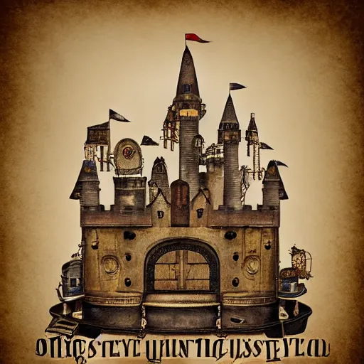 Prompt: steam punk castle in the style of martin bailly