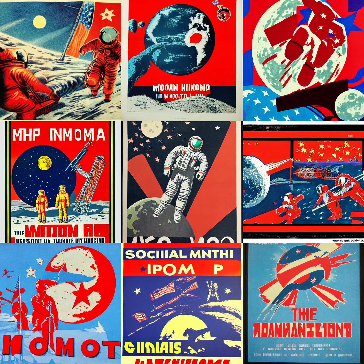 Prompt: social realism manifesto of the moon landing, communist propaganda, vibrant colors