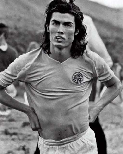 Prompt: a portrait of a 1 9 6 0 s hippie looking like cristiano ronaldo