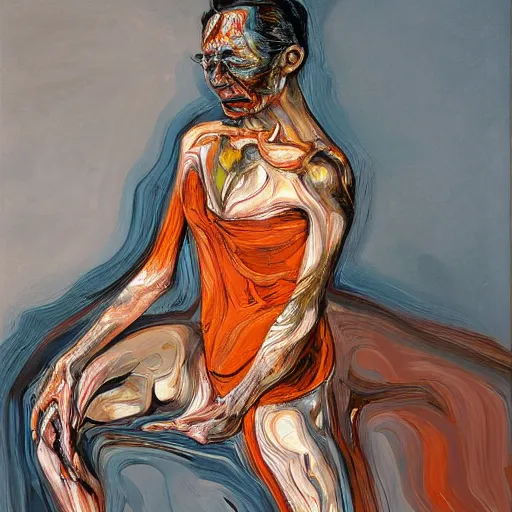 Image similar to high quality high detail painting of a ballerina in agony by lucian freud and jenny saville and francis bacon, hd, dark demonic dancer, turquoise and orange