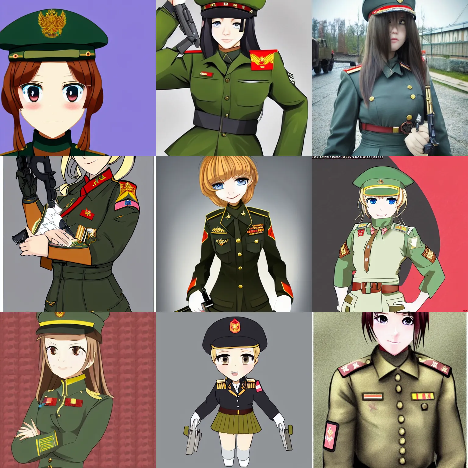 Prompt: kawaii russian female military officer. anime style