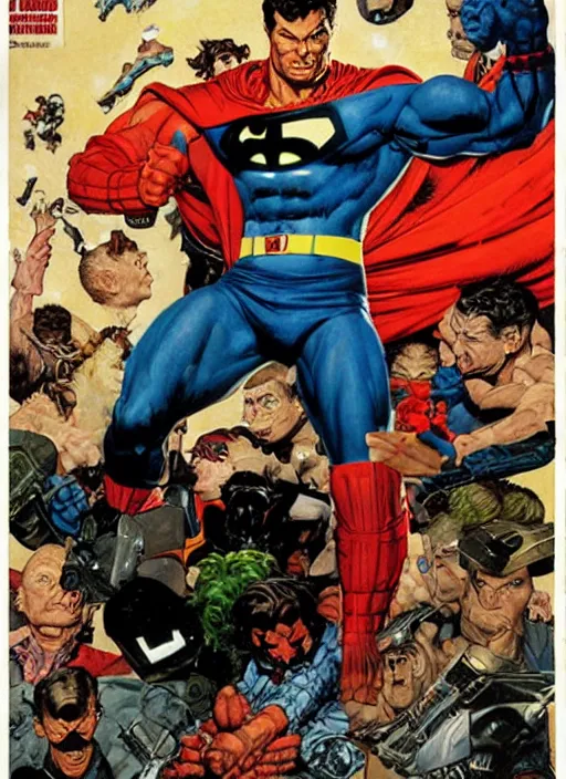 Image similar to full body and head portrait of a new hybrid superhero, dynamic action, painted by norman rockwell and phil hale and greg staples and tom lovell and frank schoonover and jack kirby