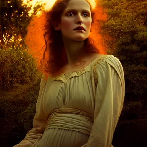 Image similar to photographic portrait of a stunningly beautiful arts and crafts art nouveau secessionist symbolism female in soft dreamy light at sunset, contemporary fashion shoot, by edward robert hughes, annie leibovitz and steve mccurry, david lazar, jimmy nelsson, breathtaking, 8 k resolution, extremely detailed, beautiful, establishing shot, artistic, hyperrealistic, beautiful face, octane render