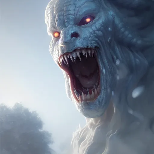 Image similar to a roaring and crying ghost, tall, silver skin, illustration, cinematic lighting, 8 k, d & d, frostbite 3 engine, dof, artstation, intricate, digital art, crepuscular ray, art by tsuyoshi nagano, greg rutkowski