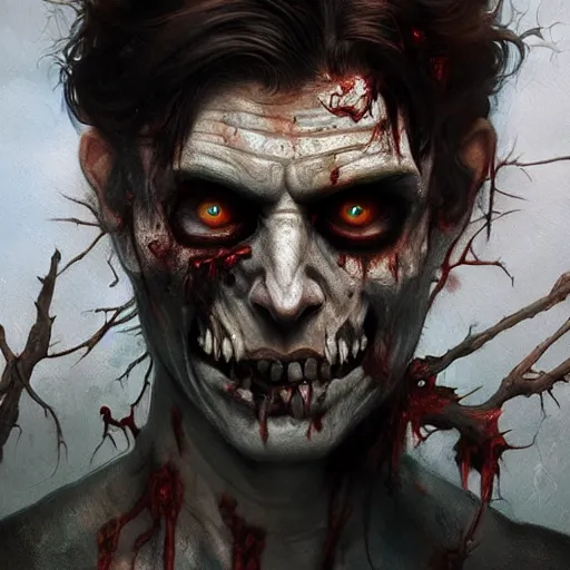 Prompt: painting painting of a male zombie, ultra realistic, concept art, intricate details, eerie, highly detailed, photorealistic, octane render, 8 k, unreal engine. art by artgerm and greg rutkowski and alphonse mucha