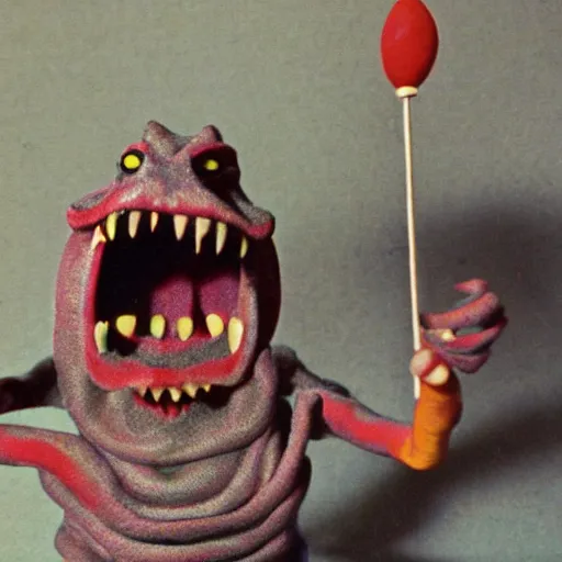 Image similar to demon, photo from the 70s, stop motion, claymation