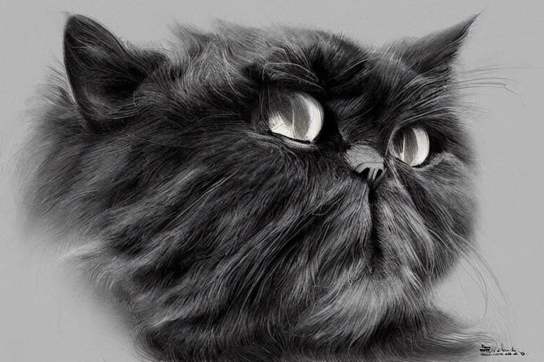 Image similar to “ a extremely detailed stunning portraits of s black persian cat cyborg contemptuously at people by allen william on artstation ”