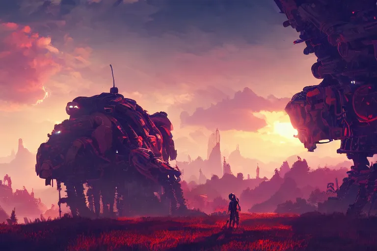 Image similar to watcher machine mecanical creature robot of horizon forbidden west horizon zero dawn radiating a glowing aura global illumination ray tracing hdr fanart arstation by ian pesty and alena aenami artworks in 4 k