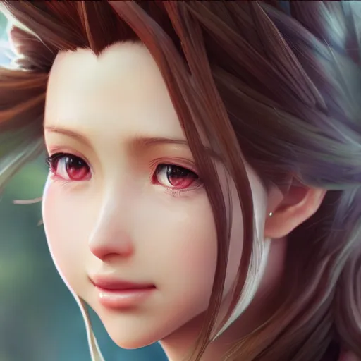 Prompt: head and shoulders of aerith ff7 by wlop, rossdraws, mingchen shen, bangkuart, sakimichan, yan gisuka, jeongseok lee, artstation, 4k