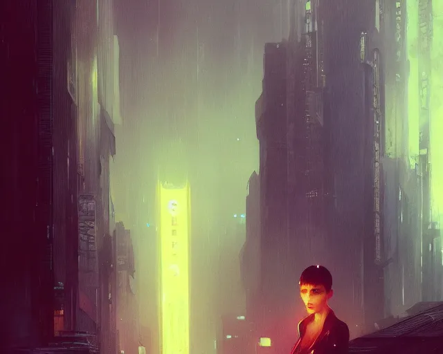 Image similar to 2 0 1 8 blade runner movie still girl look at the cityscape from roof perfect face fine realistic face pretty face neon puffy jacket blue futuristic sci - fi elegant by denis villeneuve tom anders zorn hans dragan bibin thoma greg rutkowski ismail inceoglu illustrated sand storm alphonse mucha