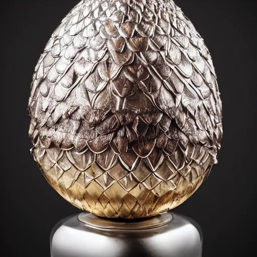 Image similar to daenerys dragon egg inspired, jewel encrusted Fabergé egg and Hans ruedy giger, hyperrealism, detailed, luxury, high definition, ultradetailed,