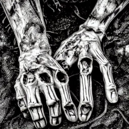 Image similar to Two grunge skeletons of lovers, sitting on a park bench for a very long time, holding by their hands, starting to decay, partially covered with dust, moss, dirt and spider webs, cinematic lighting, photo realistic image, super detailed, cinematic look H 1024
