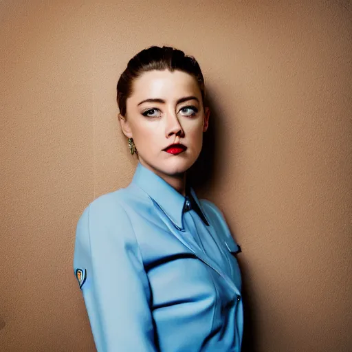 Image similar to amber heard in prison uniform handcuffed, ultra realistic, canon 3 5 mm portrait photography, 8 k